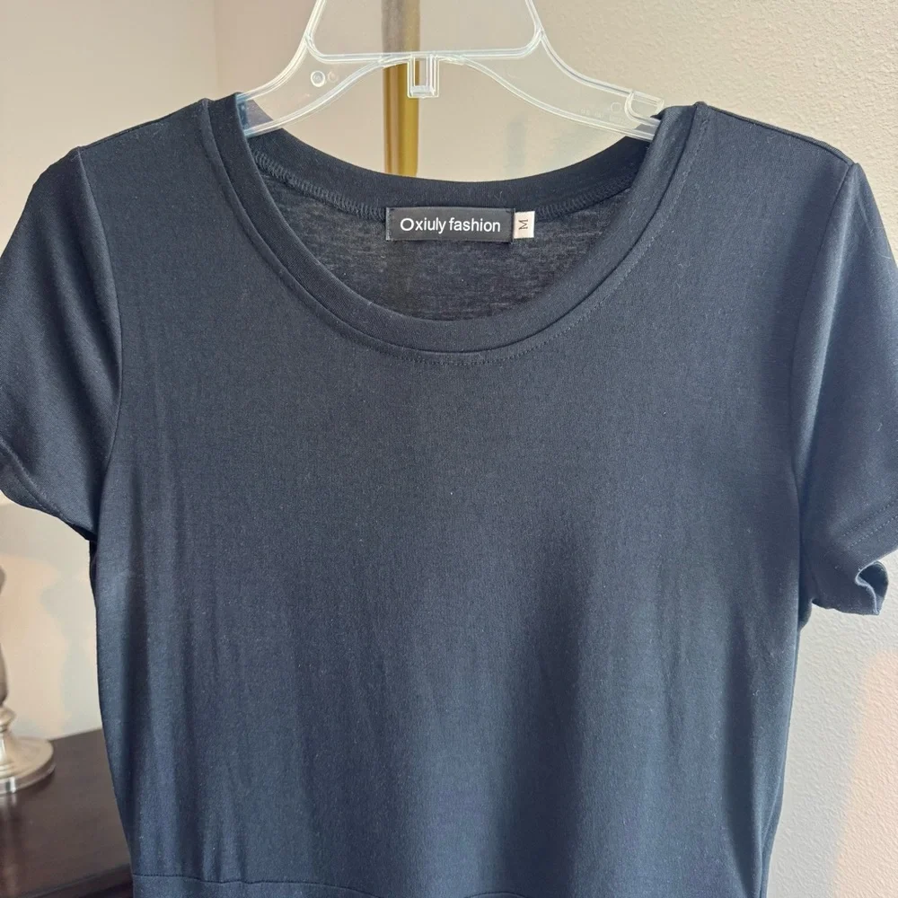 Black T-Shirt Dress A-Line Short Sleeve Knee Length Medium